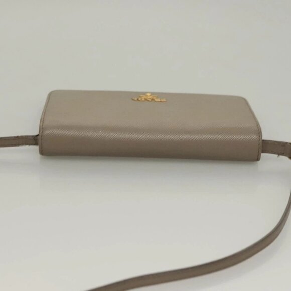 PRADA Shoulder Wallet Bag Safiano leather Beige Gold Auth 133393 - Picture 7 of 16
